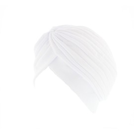 SHUKAN FASHIONS - NEW FULL HEADCOVER WHITE TURBAN HEADWRAP HAIR LOSS CHEMO HAT BANDANA - P124