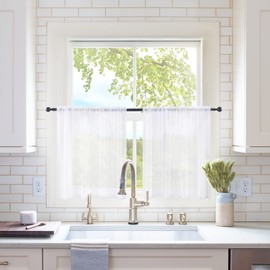 MIULEE 2 Panels Kitchen Tiers Half Window Sheer Curtains Rod Pocket Voile Drapes for Kitchen Bathroom Small Windows 29 by 24 Inch White