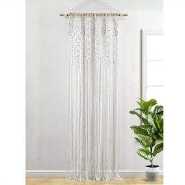 Lush Decor Boho Macrame Textured Cotton Window Curtain Panel, 40" W x 84" L, White - Room Divider or Wedding Decor - Boho, Macrame
