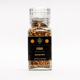 Fabulous Foodie Fire - Spicy Pepper Blend with Habanero, Jalapeno, Red Pepper Flakes, Ghost Peppers, & Garlic - Includes Luxury Glass Grinder - Pairs Perfectly w/Pizza & Pasta- 2.3oz (57g)