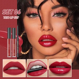 Set De Brillo Labial 3 En 1 Con Lápiz Labial Mate, Brillo Labial Hidratante Y Delineador De Labios De 2 Mm. Labial Líquido De Larga Duración. Labial Voluminizador. Brillo Labial Suave Y