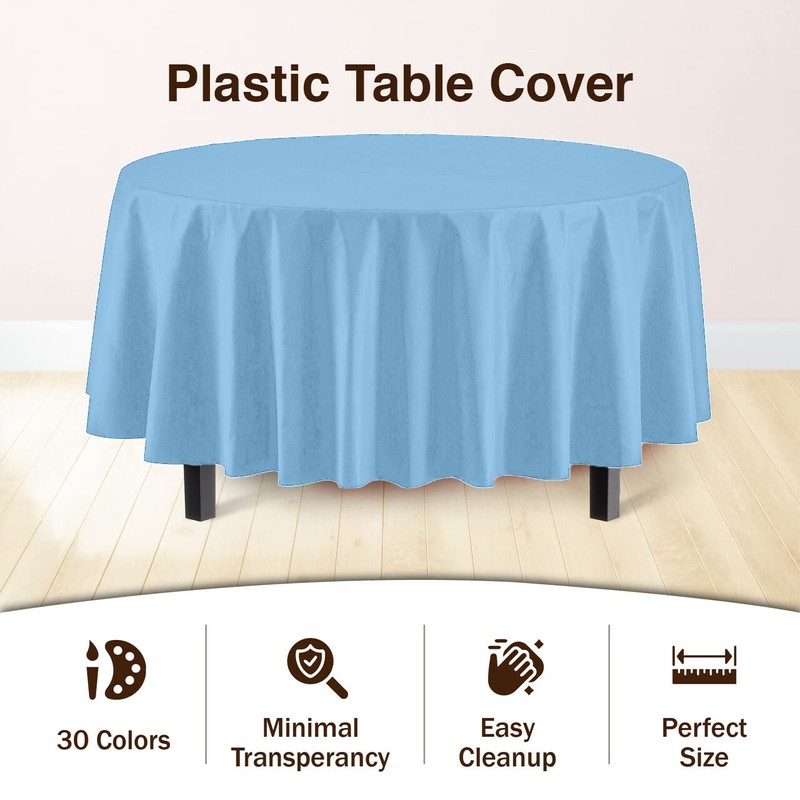 Party Solids 6-Pack Premium Plastic Tablecloth 84in. Round Plastic Table