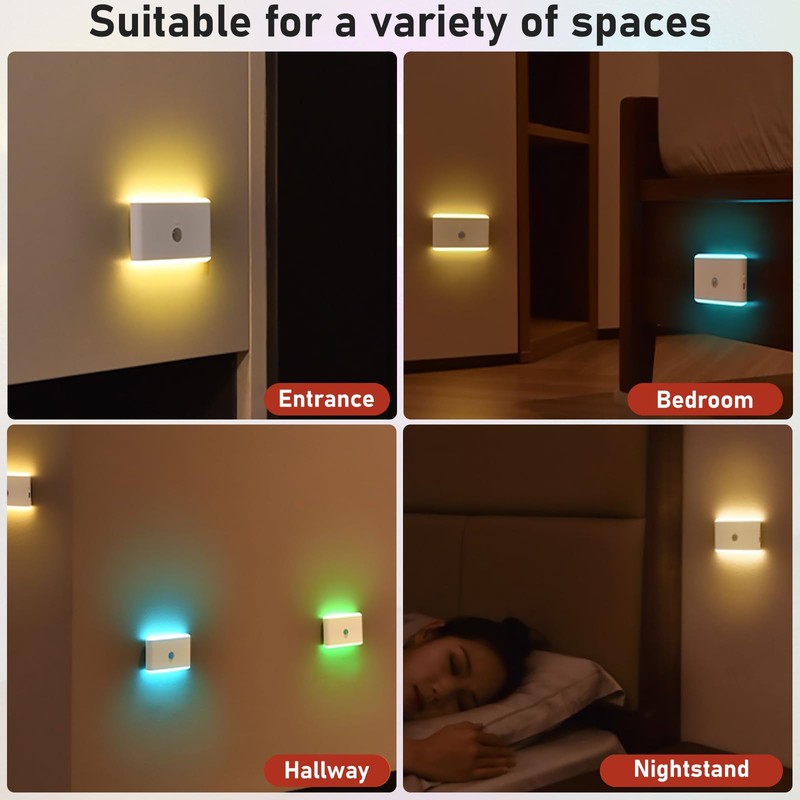 Yujncosm 2 Pack Motion Sensor Night Light, Rechargeable Stair Lights