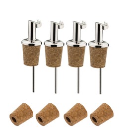 Westmark 457022E3 Spirit/Oil Pourers + 4 Replacement Corks, with Flap, with Trachea, Short, Metal/Stainless Steel, Natural Cork, Inox Gastro, Silver,