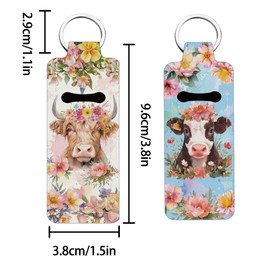 FREEBLOSS 2Pcs Chapstick Holder Keychain Cows Lip Balm Keychain Holder Chap Stick Holder with Clip Lip Balm Sleeve Pouch Lipstick Lip Gloss Holder for Women Gift