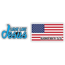 Love Like Jesus God Bless American Flag Light Blue Black White Red White Blue Black Full Color Decal Sticker Saves Cross Christian God Bible Faith Family Truck US Flag