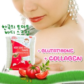 Body Soap Scrub in Exfoliating Bag – Tomato, Glutathione & Collagen for Radiant Skin – 50g