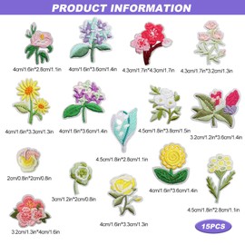 Iron-On Patches for Iron-On Flowers Pack of 15 Iron-On Patches Flowers Embroidered Patches Vintage Iron-On Patches Flower Patch for Textiles Jeans