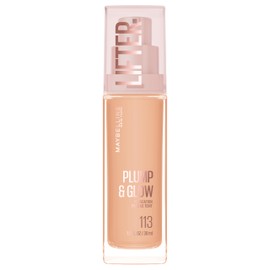 Maybelline Lifter Plump & Glow Foundation, Liquid Foundation with 2% Niacinamide + Hyaluronic Acid, Plumping and Brightening Face Makeup, 113, 1 Count