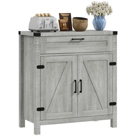 HOMCOM Sideboard Buffet Cabinet with Storage Drawer, Modern Farmhouse Kitchen Cabinet with 2 Barn Doors, Coffee Bar Cabinet, Gray