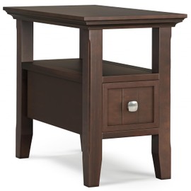 SIMPLIHOME Acadian Solid Wood 14 inch Wide Rectangle Transitional Narrow Side Table with Drawer in Brunette Brown for The Living Room and Bedroom