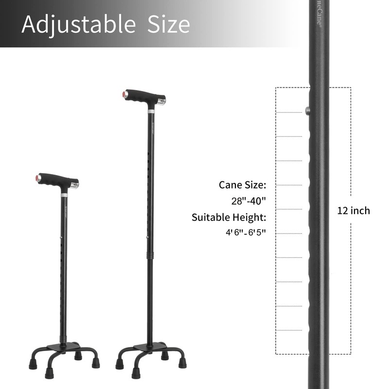 BeneCane Quad Cane Walking Cane with Two Led Lights with