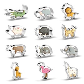 Cortadores de galletas de animales, juego de 12 cortadores de galletas con león, jirafa, hipopótamo, panda, koala, elefante, perro, cocodrilo, flamenco, etc. (Caja de regalo)