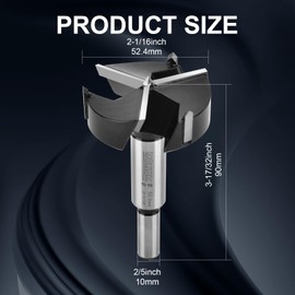 Mollom (52.4mm|2-1/16") Triple Flute Forstner Drill Bit for Woodworking with 3-Cutter YG8 Carbide Tipped of 2.0mm,Hinge Cutter Tool Kits for Hard Soft Wood, Plastic, Plywood