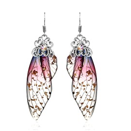 BELLA-Bee Butterfly Wing Drop Dangle Earrings Gold Plated Crystal Rhinestone for women wedding Jewelry (Purple-Silver A)…