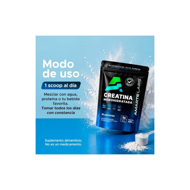 AMARTE LABS | Creatina Monohidratada Micronizada En Polvo 450g 90