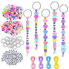 566 Pcs Keyring Making Kit, DIY Keychain Making Kit, Including Key Rings, Colorful Beads, Letter Bead, Heart Bead and Cords for DIY Making Keyring Backpack Charms Decor