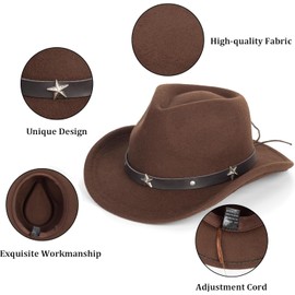 INOGIH Kids Western Cowboy Hat - Vintange BrownWide-Brim Felt Fedora Cowgirl Hat for 3-7 Years Boys Girls
