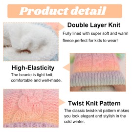 ZGDG Kids Winter Hat Toddler Knitted Beanie Cap Warm Fleece Lined Thick Ski Cap with Pom Pom for Girls 4-10Y Multicoloured