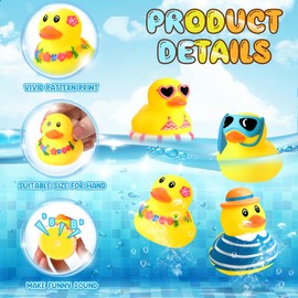 Honoson 24 Pcs Summer Beach Rubber Duckies Bulk Mini Rubber Duck Bath Toys Float Bathtub Ducky Cute Squeaky Rubber Ducky for Classroom Carnival Summer Birthday Baby Shower Party Favor