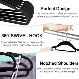 40 Pack Premium Non Slip Velvet Hangers Set 20 Pack Hangers 20 Pack Hangers Clips for Suits, Dresses, Pullovers Jackets & Hoodies, Black