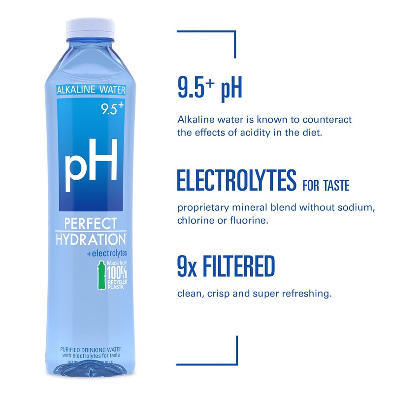 Perfect Hydration 9.5+ pH Alkaline Drinking Water, 1-Liter Bottle, Case