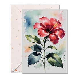 DORADUBO Elegant Blank Inside Greeting Cards with Envelope, 5x7 Inch Watercolor Hibiscus Cards – All Occasion, Birthday, Sympathy, Thank You