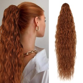 FAELBATY Ponytail Extension Claw 26" Orange Long Fluffy Thick Curly Wavy Clip in Ponytail Hair Extensions for Women Natural Fluffy Synthetic Clip in Ponytail Hairpiece for Daily (30C#)