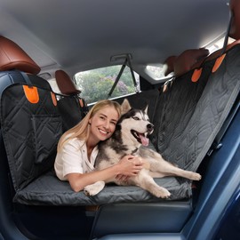 Roilpet Back Seat Extender for Dogs, Waterproof Hard Bottom Dog Hammock Supports 300lb, Detachable Back Seat Bed for Car with Mesh Window, Pet Backseat Protector for Car Truck SUV, Black