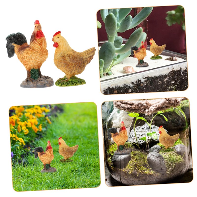 Outanaya 6Pcs Mini Chick Figurines Lifelike Rooster Hen Models for
