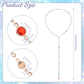 TIESOME Long Necklace in Y Shape with Rhinestones for Women, Colourful Pearls Body Chain for Festivals Parties and the Beach