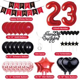 23rd Birthday Banner & Decoration Set - Happy Birthday Women's 23 Years Party Pack - Red & Black