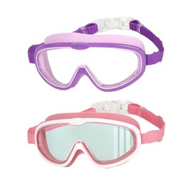 Swim Goggles Anti-Fog Anti-UV Wide View Swimming Goggles for Kids 3-15 (1 Pink+ 1Purple)