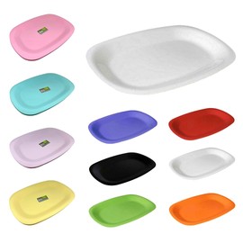 ECO 2 Pack Large 34.4 x 25.3 cm Sandwich Platter Trays | Set of 2 Plastic Platters | Plastic Buffet Trays for Parties, BBQs & Catering Events | Multi-Color Serving Trays (White)