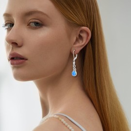 Rocayi Blue Fire Opal Dangle Drop Earrings for Women 925 Sterling Silver Infinity Teardrop Leverback Earrings Gemstone Jewelry for Women Her