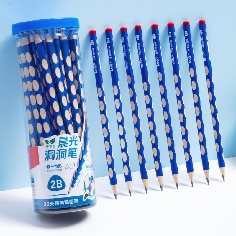 M&G 30pcs Triangular Pencils, 2B Pencils with Grip Correction, Wooden