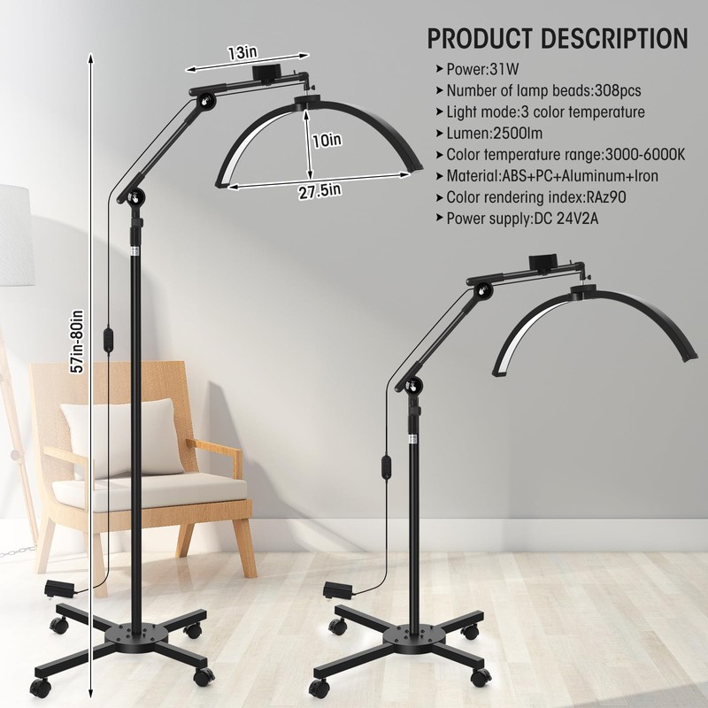 VIHOSE Half Moon Light LED Floor Lamp with Cool and
