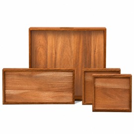 VERSSUER 4-in-1 Acacia Wood Serving Tray, 20 Inch Large Square Wood Ottoman Tray, Serve Tea, Coffee Classic Wooden Decorative Serving Tray