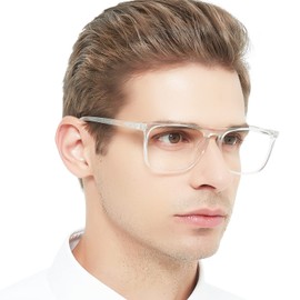 OCCI CHIARI Large Reading Glasses for Men Stylish Oversized Square Readers Spring Hinge 100 150 200 250 300 350 400 500 600(Transparent,1.50)