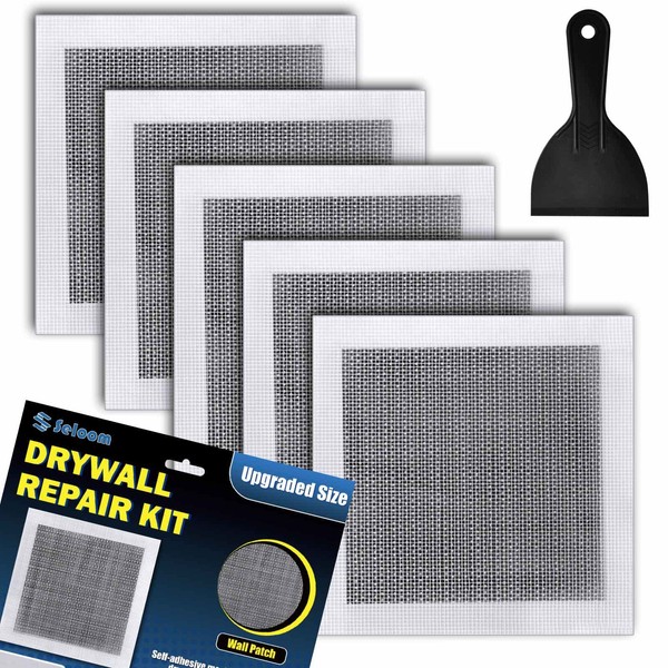 Seloom Drywall Repair Kit Upgraded Size, 10 x 10 Inch Drywall Patch Kit Large Hole, Self Adhesive Fiberglass Wall Patch Repair Kit with Scraper, Dry Wall Hole Quick Repair for Damaged Drywall Ceiling