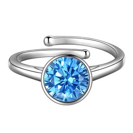 beautlace March Birthstone Adjustable Rings Silver Plated Birth Stone Open Ring Birthday Gifts Jewelry for Women KR0036M