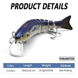 Fishing Lures for Freshwater and Saltwater,Top Water Bass Fishing Lures，Lifelike Swimbait for Bass Trout Crappie, Slow Sinking Bass Fishing Lure, Amazing Fishing Gifts for Fishman (A2-5.2''0.052lb)