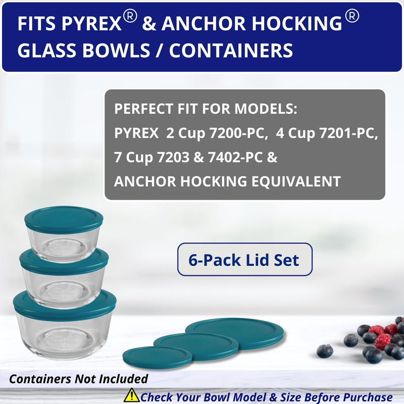 2, 4 & 7 Cup Turquoise Replacement Lids/Covers for Pyrex,