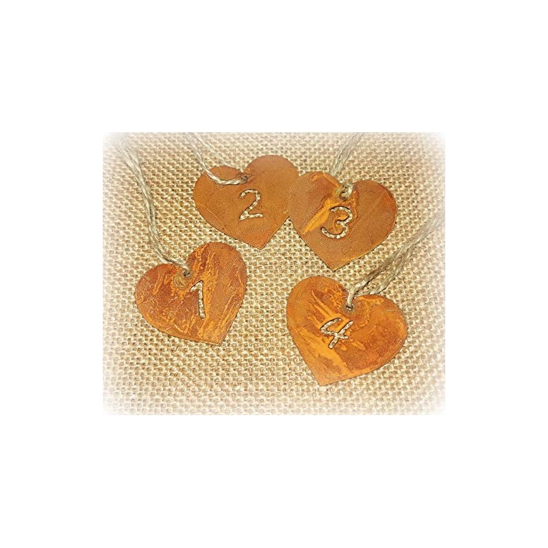 Advent Numbers Heart Set 1-4 Made of Patina with Sign