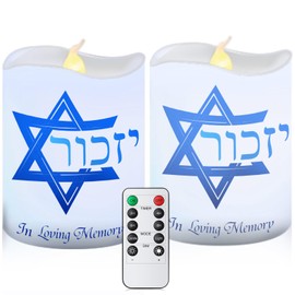 Tujoe 2 Pcs Yahrzeit Memorial Flameless Candles LED Electric Yahrzeit Candle for Loss of Loved One Sympathy Shabbat Lamp Battery Operated for Prayers Yom Kippur Bereavement Gifts Funeral Decorations