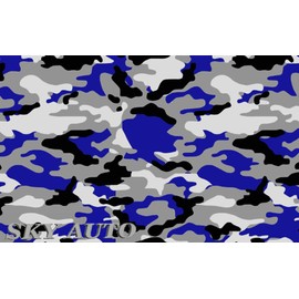 Sky Auto INC Blue Black White Gray Camouflage Vinyl Car Wrap Film Sheet + Free Cutter & Squeegee (4" x 8" (Sample Size))