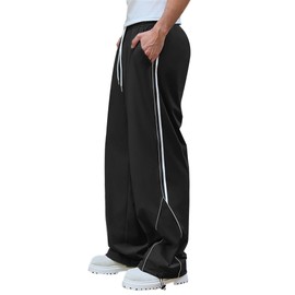 Susclude Mens Wide Leg Sweatpants Baggy Summer Track Pants Y2k Oversize Stretch Casual Pants Drawstring Trousers Black