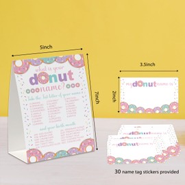 UHADRE What is Your Donut Name Game (One Sign with 30 Tag Stickers), Donut Birthday Party Game,Class Home Office Party Activity, Donut Baby Shower Game-WYN04