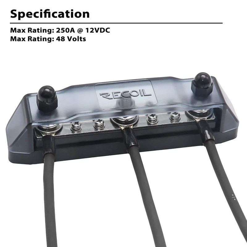 Recoil BB38B Power Distribution Block with Ring Terminals, Black