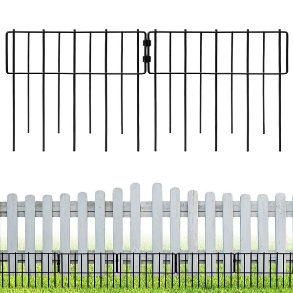 Samamixx Animal Barrier Fence, 10 Pack No Dig Fencing 10.83ft(L) × 12in(H) Garden Fence Border for Dog Rabbit Pet, Decorative Metal Small Fence Panels for Outdoor Yard Patio Landscape, T Shape